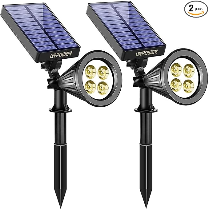 URPOWER Solar Lights Outdoor, Adjustable Solar Spot Lights Outdoor, 2-in-1 Waterproof Solar Landscape Spotlights Wall Light, Dusk-to-Dawn Solar Powered Outdoor Light for Garden, Yard (2 Pack Warm)