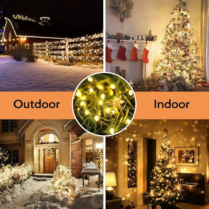 Toodour Solar Christmas Lights, 121ft 350 LED 8 Modes Solar String Lights, Waterproof Solar Outdoor Christmas Lights for Garden, Patio, Holiday, Party, Balcony, Christmas Decorations (Warm White)