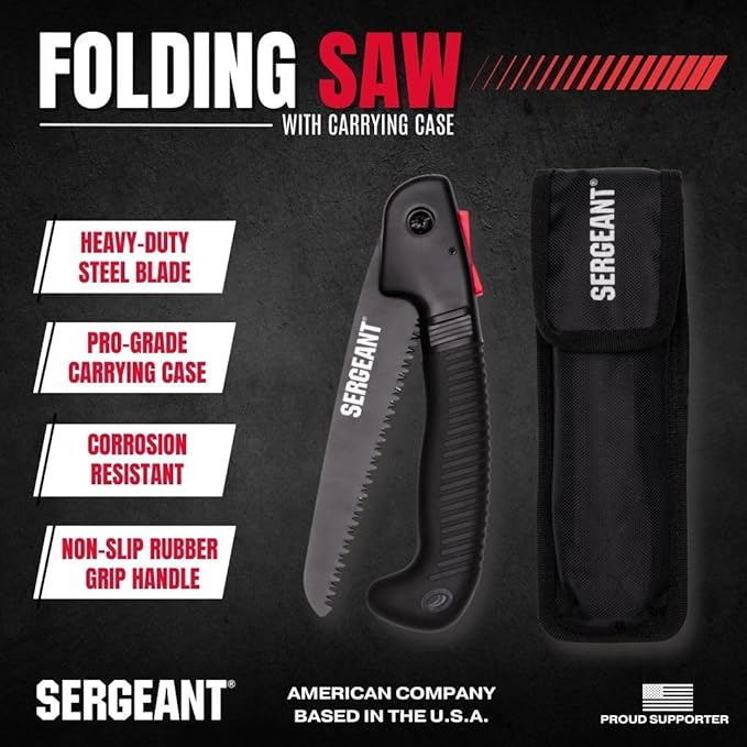 Folding Hand Saw All-Purpose + Carry Case. Best for Wood, Bone, PVC, Tree Pruning, Gardening, Camping, Hunting, Outdoors, Tool Box. Rugged 7" Steel Blade & Slip-Resistant Rubber Grip Handle.