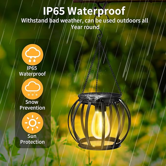 2 Pack Solar Lanterns Outdoor Lights, Upgraded Metal Solar Lantern Lights, Brighter Hanging Solar Lights Outdoor Waterproof, Auto On/Off Outdoor Solar Lights for Yard Garden Patio Pathway Decor