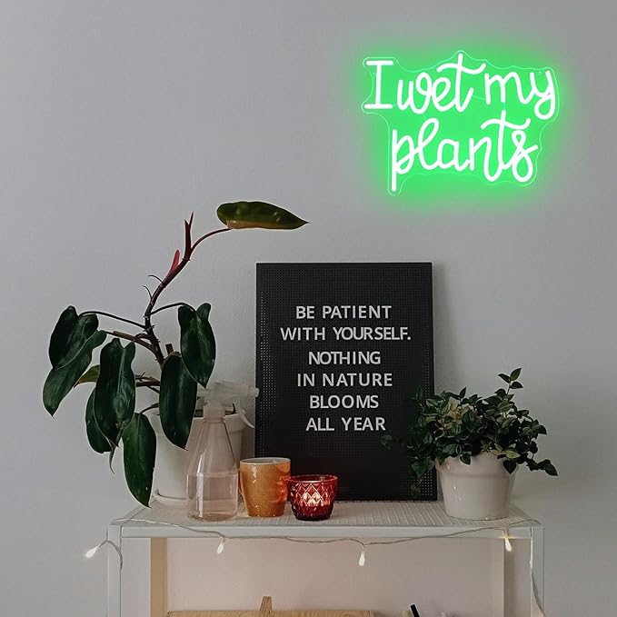 I Wet My Plants Neon Sign Green Letters LED Signs for Wall Decor Green Plant Neon Lights Words Neon Light Sign for Garden Living Room Bedroom Porch Decor Plant Gifts for Plant Lovers