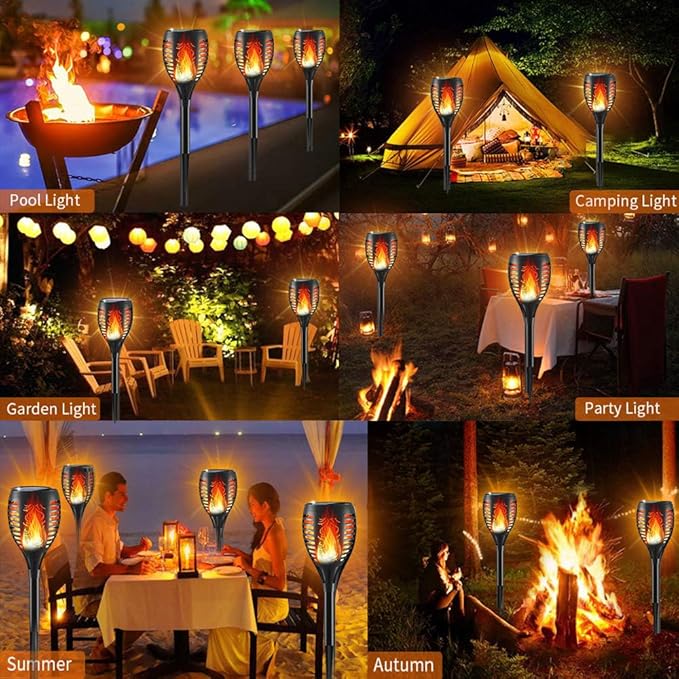 Solar Lights Upgraded 43" Tiki 96 LED Waterproof Flickering Flames Torch Lights Outdoor Solar Spotlights Landscape Decoration Lighting Dusk to Dawn Auto On/Off Security Torch Light (4 Pack)