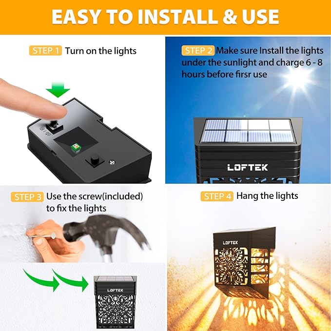 LOFTEK Solar Deck Lights, 8 Pack Solar Fence Lights, Outdoor Patio Decorative Light, Dusk to Dawn, Waterproof, Fence Post Light for Railing, Garden, Backyard, Stair, Step, Camping, Warm White