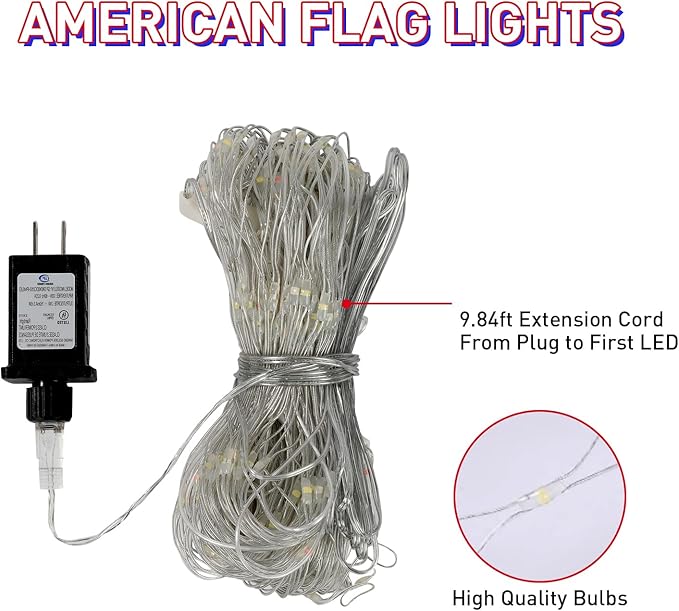 Leisure world 384 LED American Flag Net Lights for Outdoors, 6.6 FT x 3.3 FT Light Up American Flag, American Led Flag Patriotic Lights for Camper, Yard, Garden Memorial Day, Christmas Decorations
