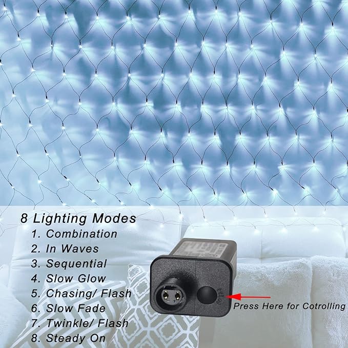 Christmas Decorations Net String Light Outdoor, 14.8ft x 5ft 300 LED White Net Lights Connectable 8 Modes Fairy Mesh Light Plug in for Bushes Tree Garden Home Party Halloween Christmas Decor