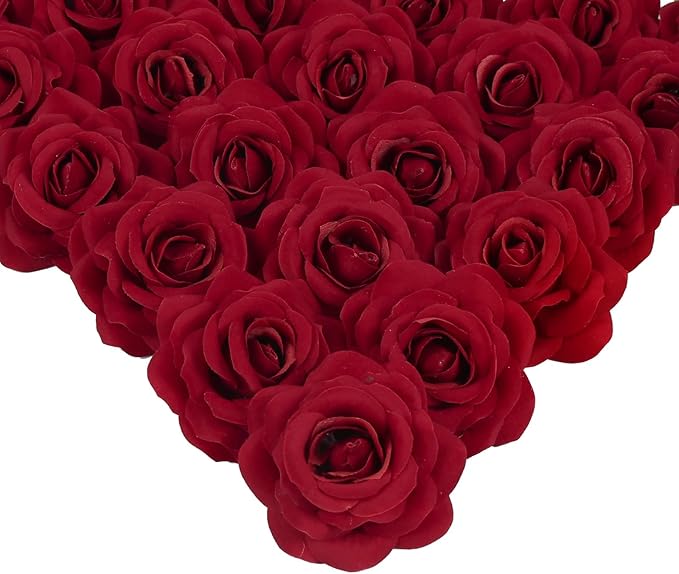 25PCS Artificial Red Rose Flower Heads Velvet Rose Flowers Real Look Rose Flower Heads for DIY Wedding Home Party Baby Shower Decor(Red)