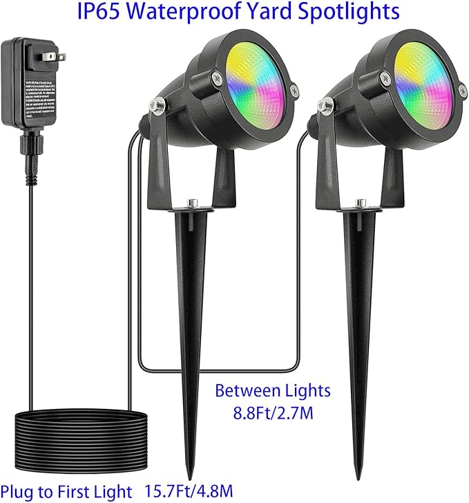 Christmas Outdoor SpotLights with Timer, 10W IP65 Waterproof Metal Landscape Lights Remote Colored Spot Lights RGB Color Changing Spotlight for Outdoor Yard Garden Lawn(2 Lights)