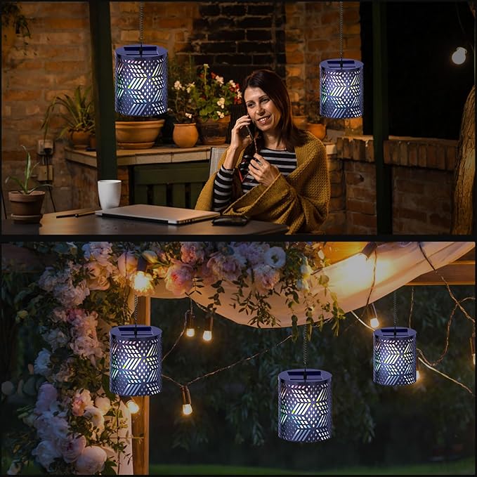 RGB Solar Lanterns Outdoor Waterproof Hanging Solar Lights Gifts for Men Women Metal Decorative LED Lanterns for Yard, Patio, Lawn, Tabletop, Pathway, Landscape, Garden Decor Diamond Pattern (1 Pack)