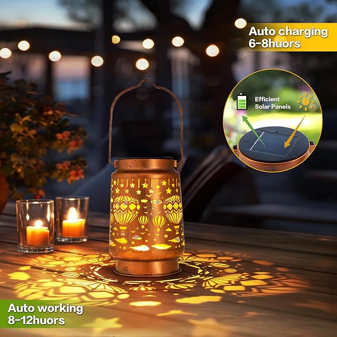 Solar Lanterns Outdoor Garden Decor, Gifts for Women, Mom, Grandma, Birthday, Thanksgiving, Decorative Waterproof Hanging Metal LED Light for Yard, Patio, Lawn, Landscape, Backyard (Hot Air Balloon)