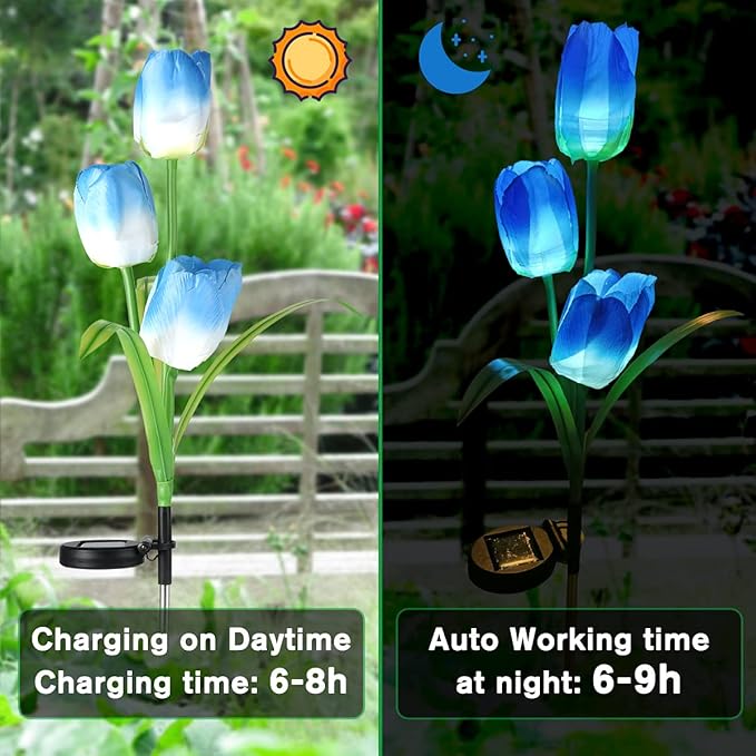 Veesee Solar Garden Stake Night Lights,Artifitical Solar Forever Tulip Flowers Lamp,Led Multi-Color Changing,Waterproof Landscape Lighting for Christmas Yard Lawn Patio Walkway Décor-Blue