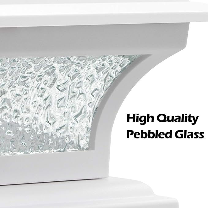 SIEDiNLAR Solar Post Lights Outdoor Glass LED Fence Cap Light 2 Modes for 4x4 5x5 6x6 Posts Patio Deck Garden Decoration Warm White/Cool White Lighting White (2 Pack)