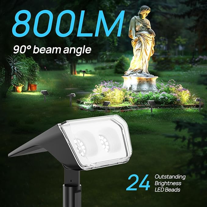 Consciot Solar Spot Lights Outdoor Waterproof, 24 LED Dusk-to-Dawn Solar Outdoor Lights, 2 in 1 Adjustable Wall Lights, Daylight Solar Landscape Spotlights for Garden Yard Wall Walkway, 2 Pack