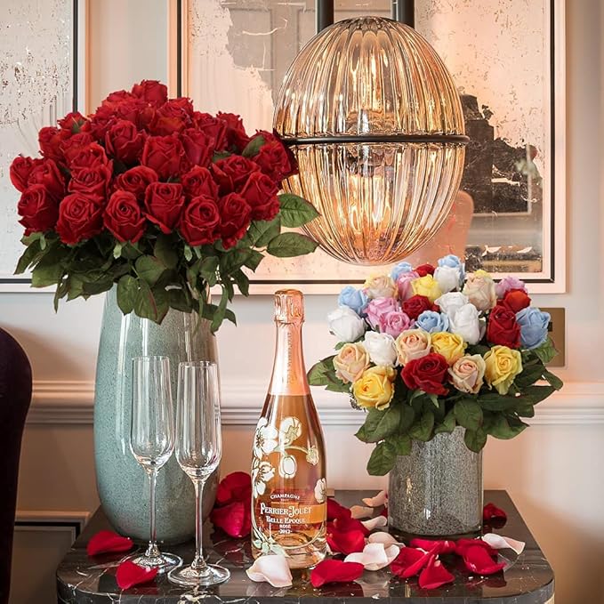 Artificial Realistic Roses Red Flowers 24" Real Touch Silk Roses Bouquet Long Stems Rose for Flower Arrangement Fake Roses Decor for Home Party Wedding Table Centerpieces Roses Realistic - 5 Pcs