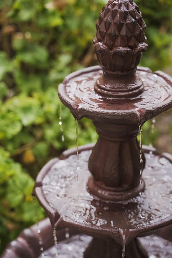 XBrand 3-Tier Freestanding Waterfall Fountain w/Pump & Pineapple Top, 51 Inch Tall, Brown, Large Outdoor Garden Fountain, Ideal for Garden, Porch, and Lawn