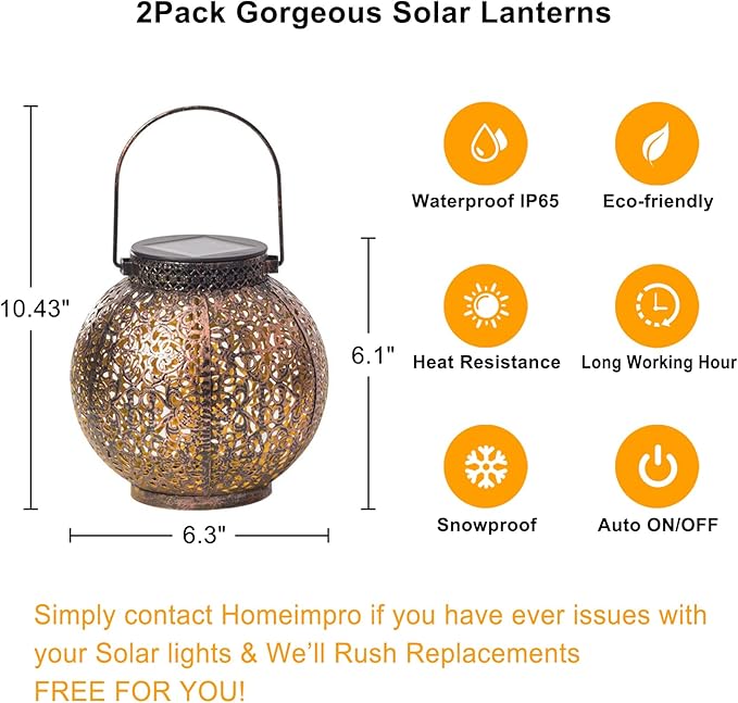 2Pack Outdoor Solar Lanterns Waterproof, Garden Gifts for Women, Rose Patio Garden Decor Lights , Warm White LED Table Lamp for Yard Art, Porch, Mothers Day Mom Grandma (Antique Bronze )