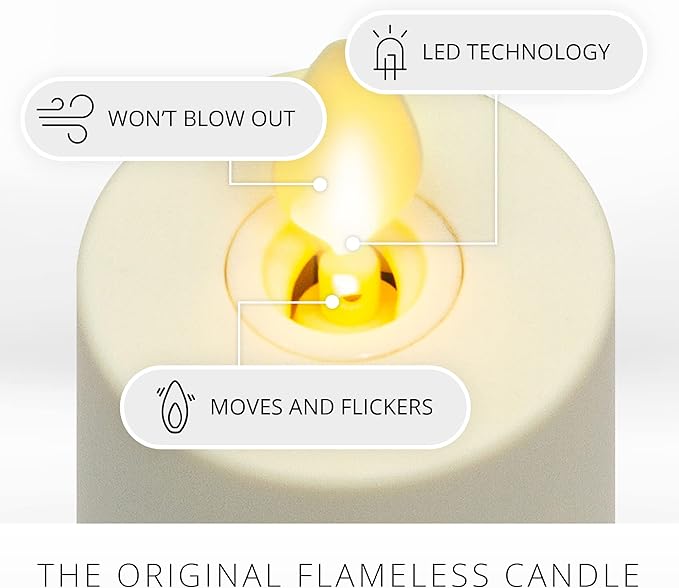 Luminara Outdoor Votive Flameless LED Candle, Set of 2 Ivory 1.5" x 4", Moving Flame Battery Operated Timer Remote Ready IPX4 Matte Plastic Finish