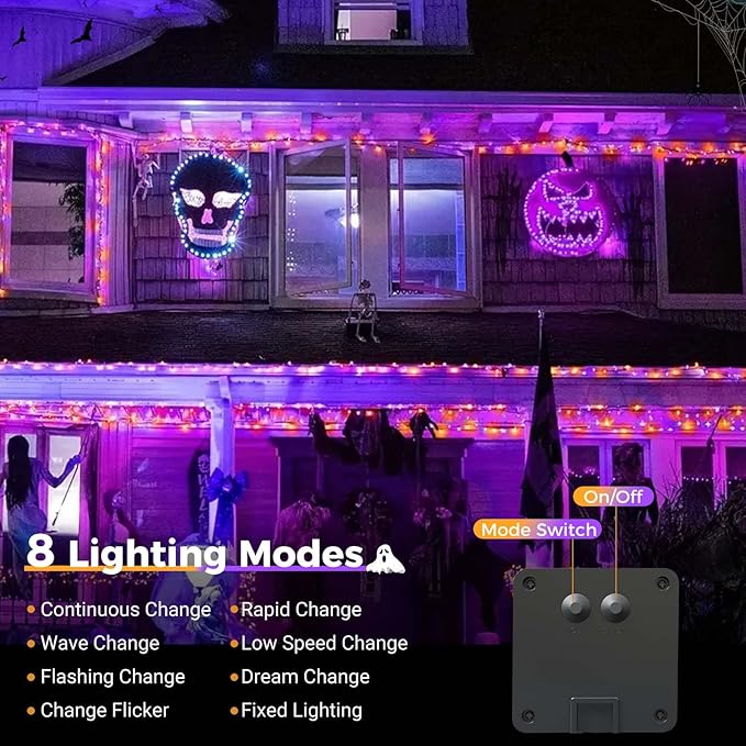 btfarm Solar Halloween String Lights Outdoor, 120LED 39Ft Orange Purple Solar Lights Waterproof Outside, 8 Modes Tree Twinkle Light Solar Powered for Garden Yard Patio Party Decorations