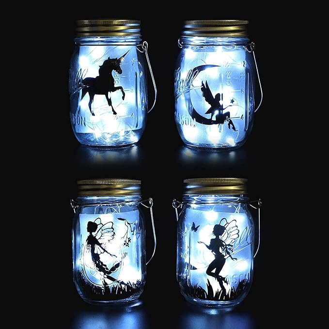 Solar Mason Jar Lights Lids, 8 Pack 30 Led Fairy Lights(Jars Not Included), Outdoor Hanging Mason Jar Solar Lights, Fairy in a Jar Solar Firefly Lights for Patio Garden Table Decor