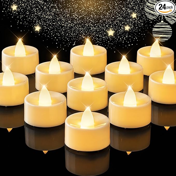 BEICHI Flameless Candles, 24Pack Battery Operated Candles, LED Tea Lights Candles Battery Operated, Flickering Fake Candles for Wedding Party Home Decor- Warm White, Ivory Base