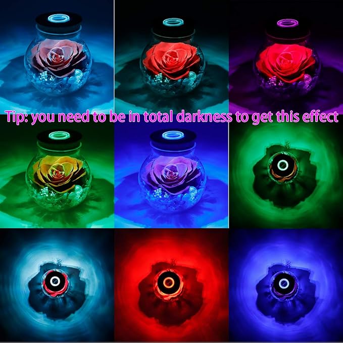 Preserved Real Roses with Colorful Mood Light Wishing Bottle, Eternal Rose，Never Withered Flowers, Table Decor,Christmas Anniversary Valentine's, Red 4.3inch, 1pcs