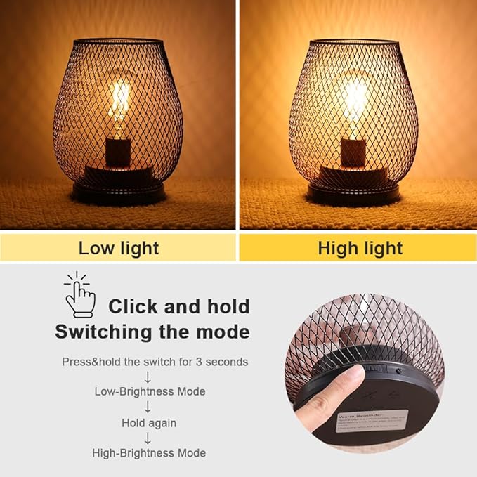 DECORKEY Set of 2 Rechargeable LED Table Lantern, Brown Metal Cage Cordless Lamps with LED Bulb，Vintage Decorative Outdoor Lantern for Weddings, Parties, Patio, Events for Indoors Shelf Decor