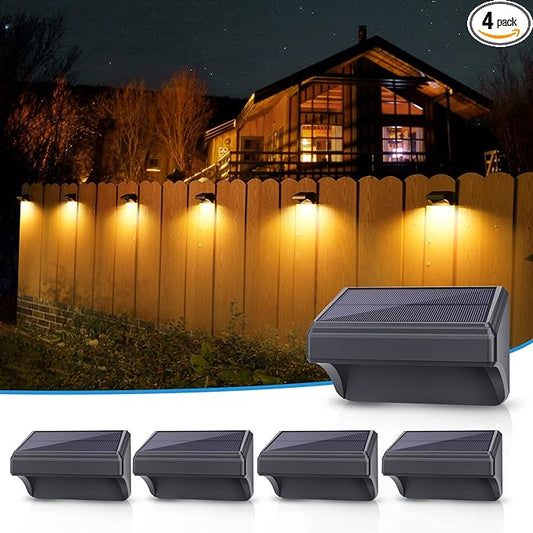 Aulanto Solar Fence Lights 4 Pack, Fence Solar Lights IP65 Waterproof Outdoor Lights,Warm White and 10 RGB Color Glow Modes, Solar Lights Outdoor Decor for Backyard,Garden,Fence,Wall,Deck,Stairs.