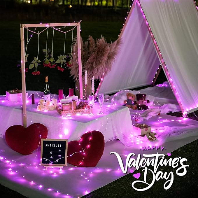 JMEXSUSS 2 Pack Solar Fairy Lights, 33ft 100 LED Pink Outdoor Waterproof, 8 Modes String Lights for Outside Garden Patio Party Decorations