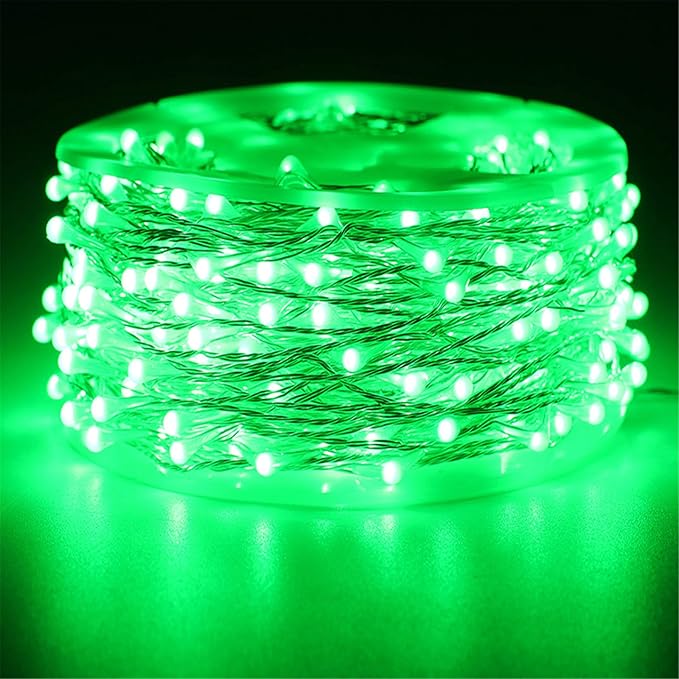 RUICHEN Green Dimmable Fairy Lights Plug in, Super Long 165 Ft 500 LED Twinkle String Lights with Remote, Waterproof Silver Wire Firefly Lights for Christmas Wedding Party Bedroom Patio Garden