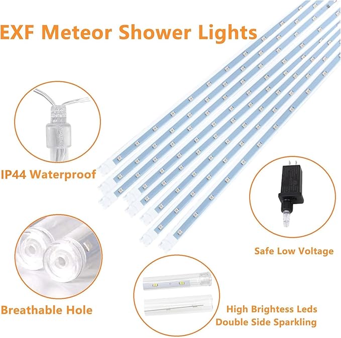 2-Pack Christmas Decorations Lights Outdoor, Total 384LED Meteor Shower Lights Rain Drop Light 30cm 16 Tubes Indoor Outdoor Snow Cascading String Light for Xmas Tree Roof Party Garden (Cool White)