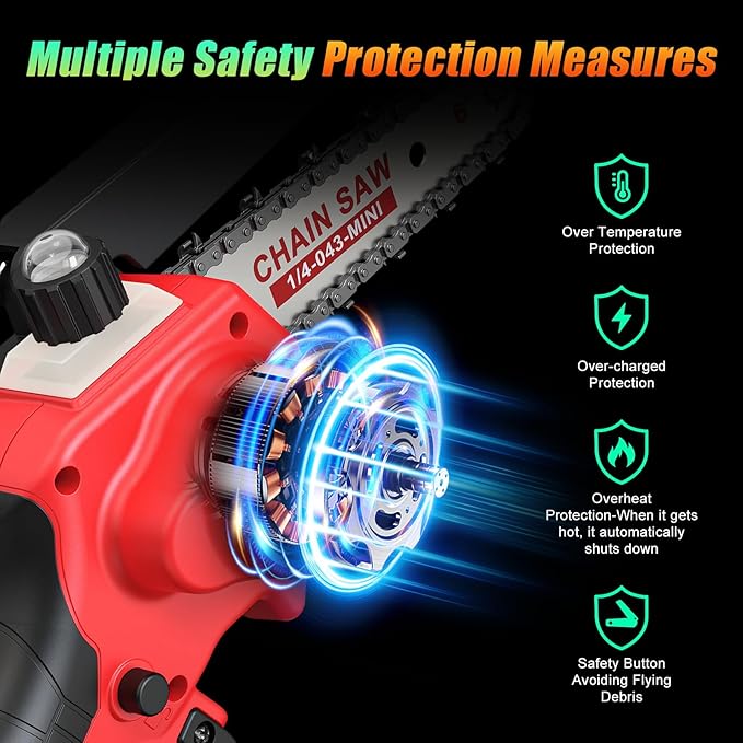 6 Inch Mini Chainsaw Cordless, 24V 2000mAh Rechargeable Battery, Auto-Oil, Lightweight & Safe Chainsaw for Women/Men/Seniors/Craftsman, Garden Tree Cutting, Wood Pruning Tool