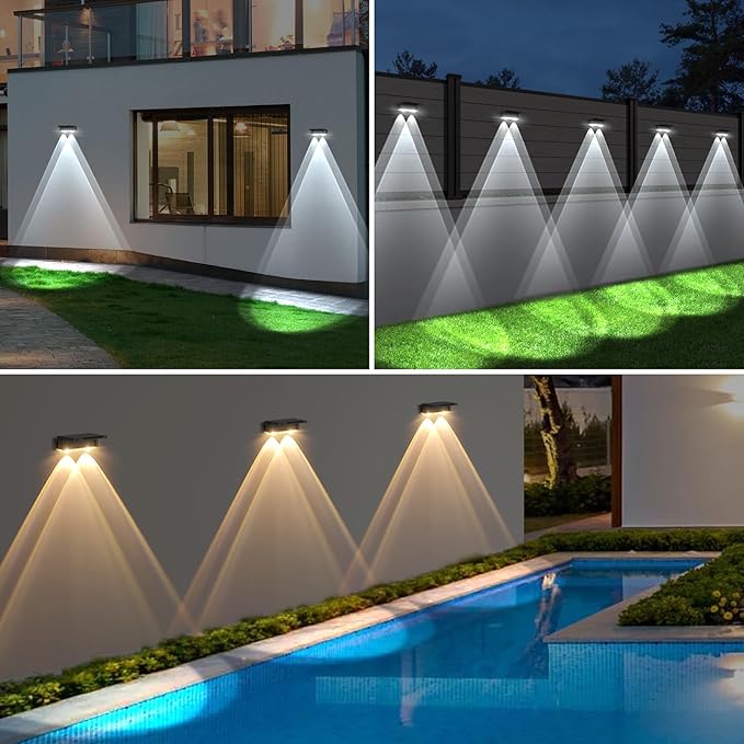 Derynome Solar Fence Outdoor Lights 12 Pack, 3 Color Modes IP45 Waterproof Solar Lights for Outside, Backyard, Railing, Step, Patio & Wall (3000K/4000K/6000K, 12 Pack)