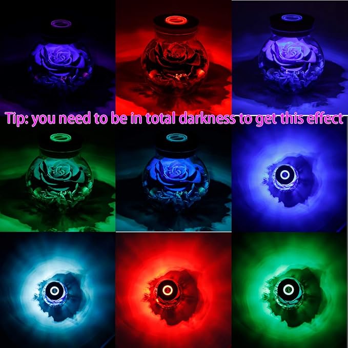 Preserved Real Roses with Colorful Mood Light Wishing Bottle, Eternal Rose，Never Withered Flowers, Table Decor,Christmas Anniversary Valentine's, Blue 4.3inch, 1pcs