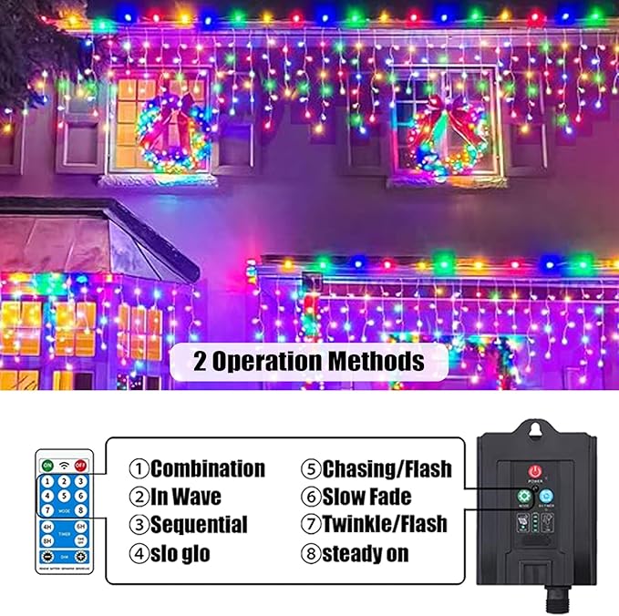 Upgraded Solar Christmas Lights,304 LED Outdoor Christmas Decorations 8 Modes Waterproof Solar Powered String Lights for Patio Yard Garden Wedding Party House Xmas Tree Roof Decorations(Multicolored)