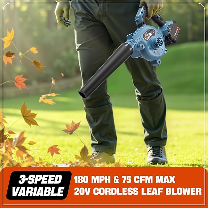 SENIX 20V Cordless Leaf Blower, Electric Blowers with Brushless Motor, 3 Variable Speed Modes, 75 CFM and 180 MPH, 2.5Ah Battery and Charger Included, Lightweight Leaf Blowers for Lawn Care (BLX2-M)