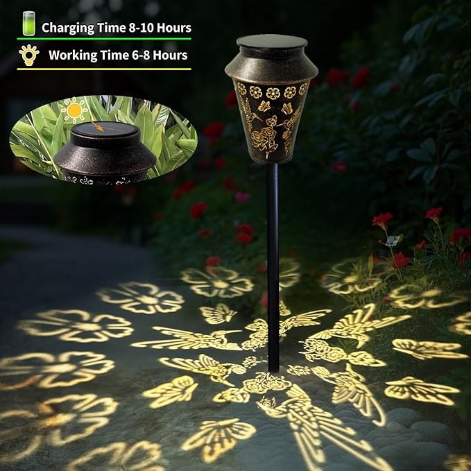 Solar Pathway Lights, Hummingbird Metal Copper Lantern for Garden, Patio, Lawn, Walkway, Outdoor Waterproof Landscape Lighting Decorative, Ideal Gifts for Women, Mom, Grandma