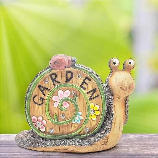 Snail Statue with Flower Gifts for Garden - LED Lights Waterproof - Lawn Decor Snail Statue Lawn Decor Snail for Patio, Balcony, Yard Ornament 7.68 Inch Tall