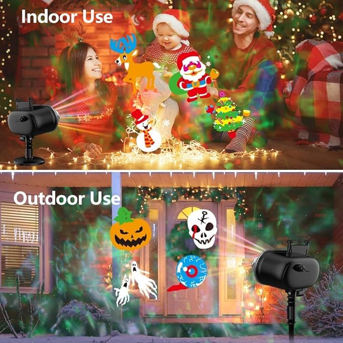 Slide Show Outdoor Holiday Projector, 2 in 1 Water Wave Outside Projector Lights Halloween Christmas, St. Patrick's Day Decoration, Eid Mubarak Kareem Festival Decorations, Easter Decorations