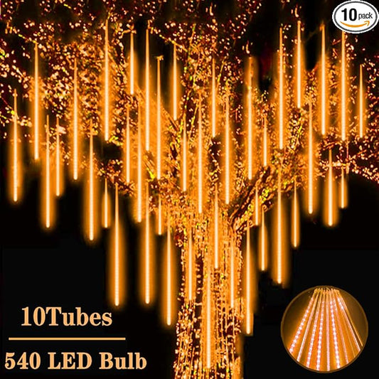 Meteor Shower Christmas Lights - Orange 10 Tube 540 LED 20 Inch Icicle Lights for Halloween Outdoor Tree Patio Garden Roof Eaves Decor