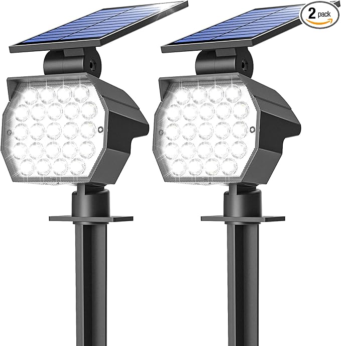 NIORSUN Solar Spot Lights Outdoor,23 LEDs Landscape Lighting with Auto On/Off and 3 Lighting Modes, IP67 Waterproof Spotlights,Outdoor Solar Lights for Yard Garden,2 Pack(Cool White)