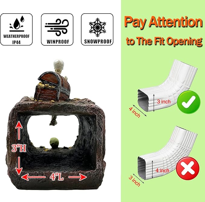 Luminous Skeleton Sculpture Gutter Downspout Extender,Garden Statue Ornament,Decor Downspout Diverter,Perfect Rain Diverter for 3"x4" Downspouts, Eco-Friendly Resin,Perfect Outdoor Decor Gift