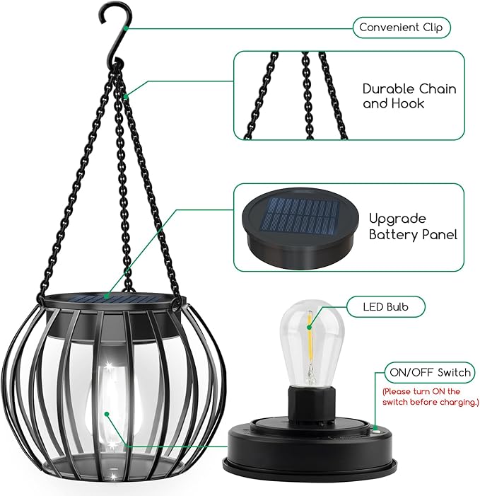 UBright Solar Powered Lights Outdoor Waterproof Hanging Lights for Outside 15" Metal Solar Lanterns Decorative Outdoor Garden Yard Patio Pathway Decor 2 Pack,Cool White