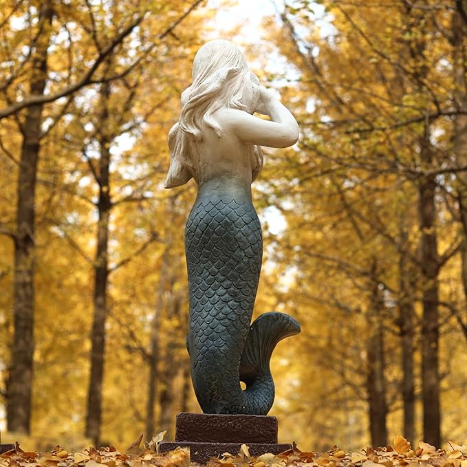 Mermaid Statue Large Size 37 Inch Magnesium Oxide Sculpture Indoor Outdoor Garden Patio Yard Lawn Porch Decor