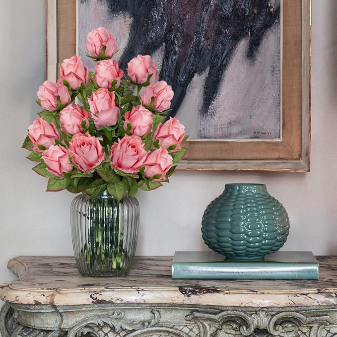 Artificial Realistic Roses Pale Red Flowers 24" Real Touch Silk Roses Bouquet Long Stems Rose for Flower Arrangement Fake Roses Decor for Home Party Wedding Table Centerpieces Roses Realistic - 5 Pcs