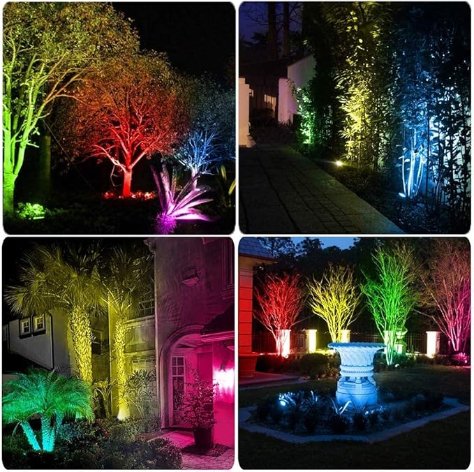 Pack of 2, 12V Low Voltage Outdoor LED Landscape Lights Waterproof Spotlight with Spike Stand for Driveway, Outdoor Lawn Lighting, Flood Garden, Yard (9W RGB)