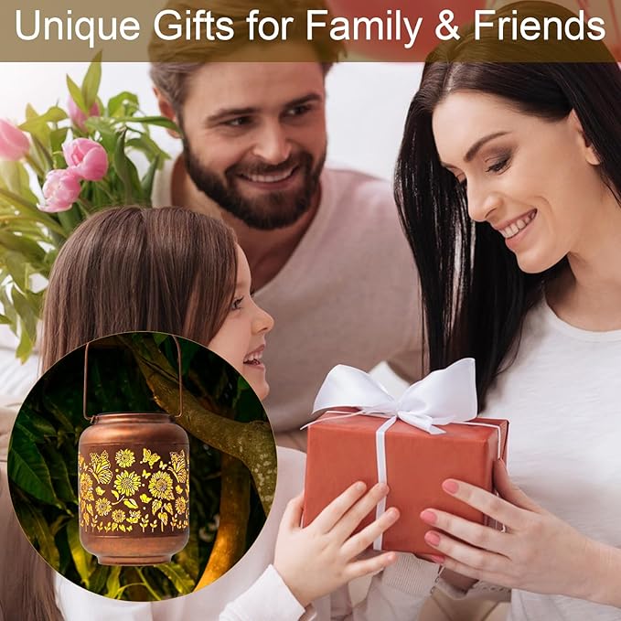 Birthday Gifts for Women Mom Grandma Solar Lanterns Outdoor Waterproof Butterfly Garden Decor Hanging Metal Lights Outside for Yard,Patio,Backyard,Porch