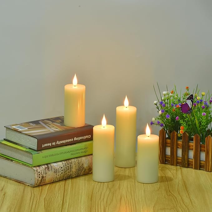 Flameless Flickering Battery Operated Candles 9PACK Real Wax Pillar LED Candles with 10-Key Remote Control and 24 Hours Timer for Wedding, Party, Home Decoration (Ivory)