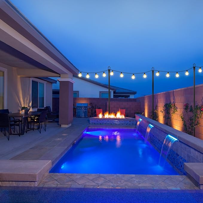 String Light Poles 2 Pack 9.8FT Light Pole for Outside Hanging - Backyard, Garden, Patio, Deck Lighting Stand for OutdoorParties, Wedding