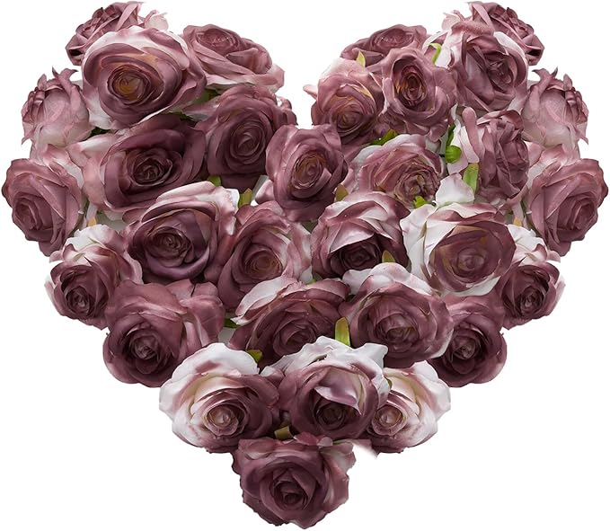 Burgundy Artificial Roses Fake Flowers Not Bend The Peduncle with Stems for DIY Wedding Bouquets Bridal Shower Centerpieces Arrangements Tables Decorations 24pcs