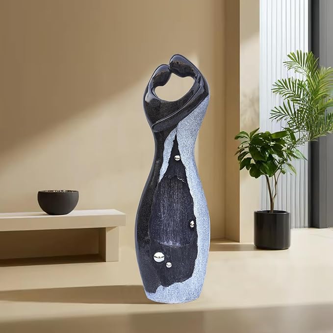 Modern Waterfall Fountains Graceful Hugging Couple Gurgling Water Features Outdoor Indoor Garden Faux Stone Zen Fountain in Marble Color for Courtyard, Patio, Lawn, Lobby 47" Height