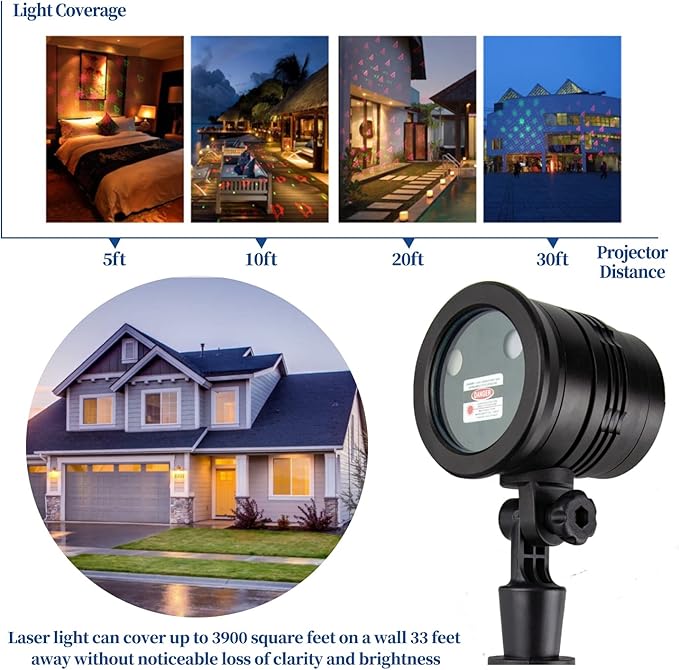 Christmas Projector Lights Outdoor, Waterproof Christmas Laser Lights Landscape Spotlight Decorative Stage Lights with Red and Green Xmas Patterns for Party Garden Patio Wall Ceiling Floor